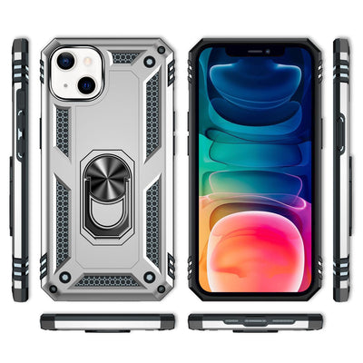 NALIA Panzerhülle für iPhone 13 – Ring-Ständer 360° & Magnet-Halterung Kompatibel – RINGDEFEND (Stoßfestes Outdoor Case) – Marke aus Berlin Silber NALIA Protective Hülle