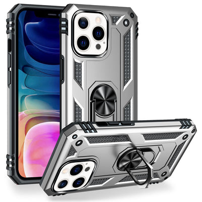 NALIA Panzerhülle für iPhone 13 Pro Max – Ring-Ständer 360° & Magnet-Halterung Kompatibel – RINGDEFEND (Stoßfestes Outdoor Case) – Marke aus Berlin Silber NALIA Protective Hülle