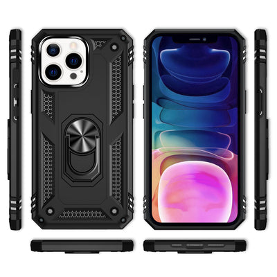 NALIA Panzerhülle für iPhone 13 Pro Max – Ring-Ständer 360° & Magnet-Halterung Kompatibel – RINGDEFEND (Stoßfestes Outdoor Case) – Marke aus Berlin Schwarz NALIA Protective Hülle