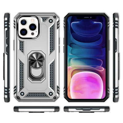 NALIA Panzerhülle für iPhone 13 Pro Max – Ring-Ständer 360° & Magnet-Halterung Kompatibel – RINGDEFEND (Stoßfestes Outdoor Case) – Marke aus Berlin Silber NALIA Protective Hülle