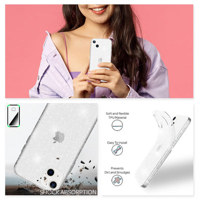 NALIA Glitzerhülle für iPhone 13 – Funkelndes Silikon Case – DAZZLIN (Transparent & Stoßfest) – Marke aus Berlin Transparent NALIA Transparente Hülle