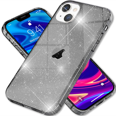 NALIA Glitzerhülle für iPhone 13 – Funkelndes Silikon Case – DAZZLIN (Transparent & Stoßfest) – Marke aus Berlin Schwarz NALIA Transparente Hülle