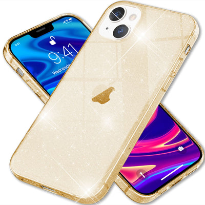 NALIA Glitzerhülle für iPhone 13 – Funkelndes Silikon Case – DAZZLIN (Transparent & Stoßfest) – Marke aus Berlin Gold NALIA Transparente Hülle