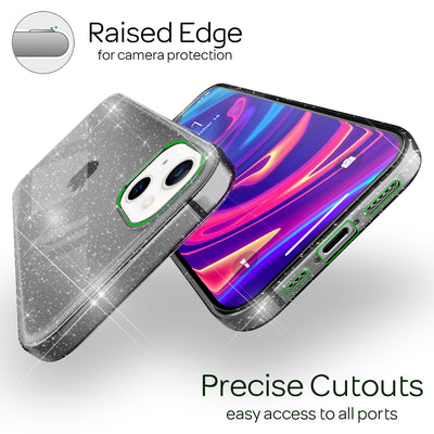 NALIA Glitzerhülle für iPhone 13 – Funkelndes Silikon Case – DAZZLIN (Transparent & Stoßfest) – Marke aus Berlin Schwarz NALIA Transparente Hülle