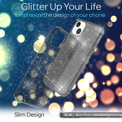NALIA Glitzerhülle für iPhone 13 – Funkelndes Silikon Case – DAZZLIN (Transparent & Stoßfest) – Marke aus Berlin Schwarz NALIA Transparente Hülle