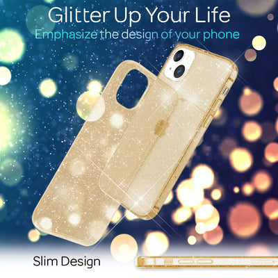 NALIA Glitzerhülle für iPhone 13 – Funkelndes Silikon Case – DAZZLIN (Transparent & Stoßfest) – Marke aus Berlin Gold NALIA Transparente Hülle