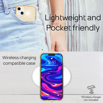 NALIA Glitzerhülle für iPhone 13 – Funkelndes Silikon Case – DAZZLIN (Transparent & Stoßfest) – Marke aus Berlin Gold NALIA Transparente Hülle