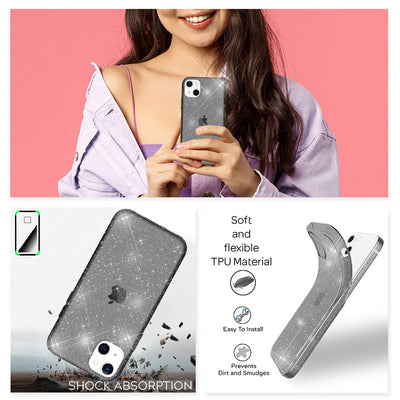 NALIA Glitzerhülle für iPhone 13 – Funkelndes Silikon Case – DAZZLIN (Transparent & Stoßfest) – Marke aus Berlin Schwarz NALIA Transparente Hülle