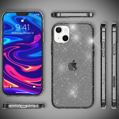 NALIA Glitzerhülle für iPhone 13 – Funkelndes Silikon Case – DAZZLIN (Transparent & Stoßfest) – Marke aus Berlin Schwarz NALIA Transparente Hülle