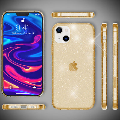NALIA Glitzerhülle für iPhone 13 – Funkelndes Silikon Case – DAZZLIN (Transparent & Stoßfest) – Marke aus Berlin Gold NALIA Transparente Hülle