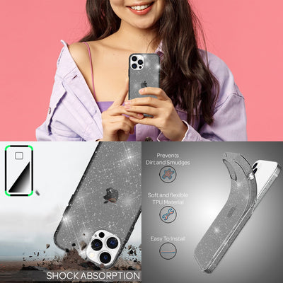 NALIA Glitzerhülle für iPhone 13 Pro Max – Funkelndes Silikon Case – DAZZLIN (Transparent & Stoßfest) – Marke aus Berlin Schwarz NALIA Transparente Hülle