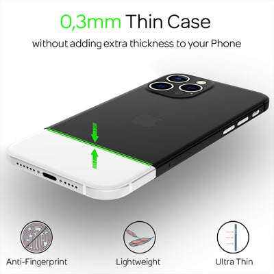 NALIA Ultra Slim Hardcase für iPhone 13 Pro Max – Matt-Transparent & 0.3mm Dünn – PHANTOM (Dünnes Cover & Kamera-Vollschutz) – Marke aus Berlin Schwarz NALIA SlimFit Hülle