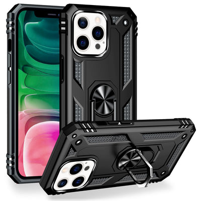 NALIA Panzerhülle für iPhone 13 Pro – Ring-Ständer 360° & Magnet-Halterung Kompatibel – RINGDEFEND (Stoßfestes Outdoor Case) – Marke aus Berlin Schwarz NALIA Protective Hülle