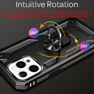 NALIA Panzerhülle für iPhone 13 Pro – Ring-Ständer 360° & Magnet-Halterung Kompatibel – RINGDEFEND (Stoßfestes Outdoor Case) – Marke aus Berlin Schwarz NALIA Protective Hülle