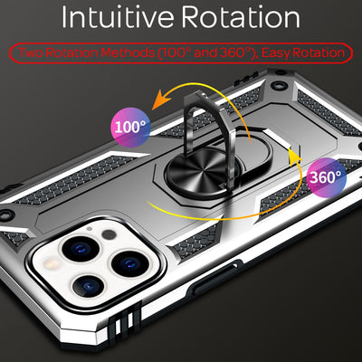 NALIA Panzerhülle für iPhone 13 Pro – Ring-Ständer 360° & Magnet-Halterung Kompatibel – RINGDEFEND (Stoßfestes Outdoor Case) – Marke aus Berlin Silber NALIA Protective Hülle