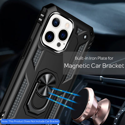 NALIA Panzerhülle für iPhone 13 Pro – Ring-Ständer 360° & Magnet-Halterung Kompatibel – RINGDEFEND (Stoßfestes Outdoor Case) – Marke aus Berlin Schwarz NALIA Protective Hülle