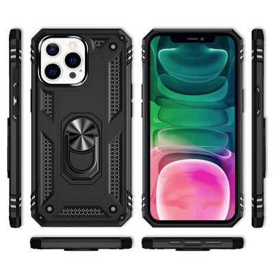 NALIA Panzerhülle für iPhone 13 Pro – Ring-Ständer 360° & Magnet-Halterung Kompatibel – RINGDEFEND (Stoßfestes Outdoor Case) – Marke aus Berlin Schwarz NALIA Protective Hülle