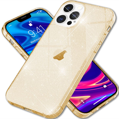NALIA Glitzerhülle für iPhone 13 Pro – Funkelndes Silikon Case – DAZZLIN (Transparent & Stoßfest) – Marke aus Berlin Gold NALIA Transparente Hülle