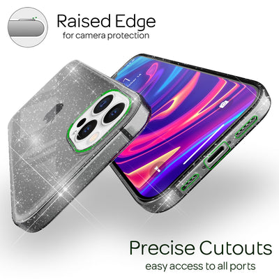 NALIA Glitzerhülle für iPhone 13 Pro – Funkelndes Silikon Case – DAZZLIN (Transparent & Stoßfest) – Marke aus Berlin Schwarz NALIA Transparente Hülle