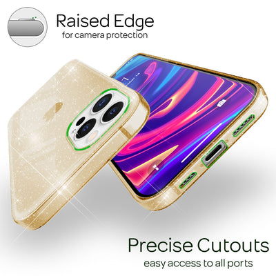 NALIA Glitzerhülle für iPhone 13 Pro – Funkelndes Silikon Case – DAZZLIN (Transparent & Stoßfest) – Marke aus Berlin Gold NALIA Transparente Hülle