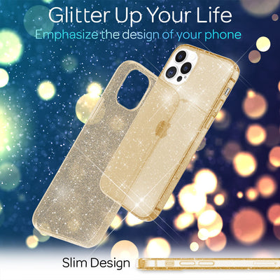 NALIA Glitzerhülle für iPhone 13 Pro – Funkelndes Silikon Case – DAZZLIN (Transparent & Stoßfest) – Marke aus Berlin Gold NALIA Transparente Hülle