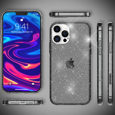 NALIA Glitzerhülle für iPhone 13 Pro – Funkelndes Silikon Case – DAZZLIN (Transparent & Stoßfest) – Marke aus Berlin Schwarz NALIA Transparente Hülle