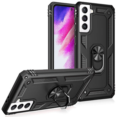 NALIA Panzerhülle für Samsung Galaxy S21 FE – Ring-Ständer 360° & Magnet-Halterung Kompatibel – RINGDEFEND (Stoßfestes Outdoor Case) – Marke aus Berlin Schwarz NALIA Protective Hülle