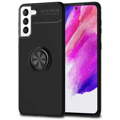 NALIA Ringhülle für Samsung Galaxy S21 FE – Ring-Ständer 360° & für Magnet-Halter – GRIP360 (Mattiertes Silikon Case) – Marke aus Berlin Schwarz NALIA Protective Hülle