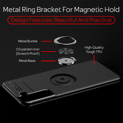 NALIA Ringhülle für Samsung Galaxy S21 FE – Ring-Ständer 360° & für Magnet-Halter – GRIP360 (Mattiertes Silikon Case) – Marke aus Berlin Schwarz NALIA Protective Hülle