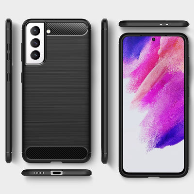 NALIA Carbon Look Case kompatibel mit Samsung Galaxy S21 FE Hülle, Matt-Schwarze Silikonhülle Anti-Fingerabdruck Kohlefaser-Optik Rutschfest Stoßfest Robust, Dünn Schutzhülle Handyhülle Cover Etui Default Title NALIA Protective Hülle