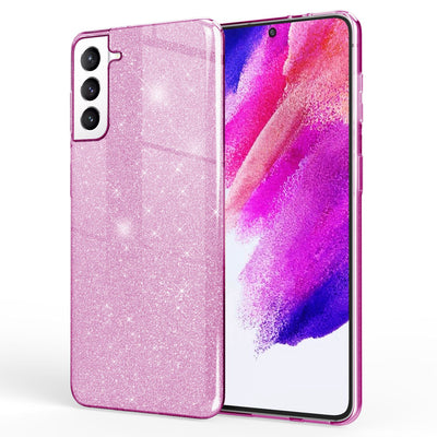 NALIA Glitzerhülle für Samsung Galaxy S21 FE – Funkelnder Glitzer-Look & Grip – SHINEPOP (Silikon Case) – Marke aus Berlin Lila NALIA Protective Hülle