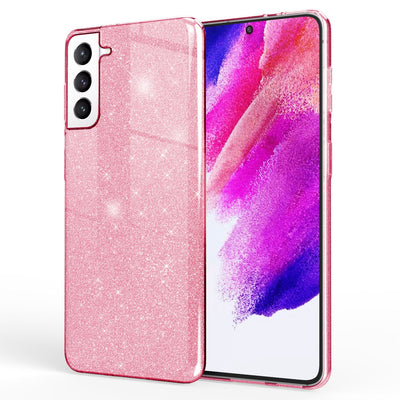 NALIA Glitzerhülle für Samsung Galaxy S21 FE – Funkelnder Glitzer-Look & Grip – SHINEPOP (Silikon Case) – Marke aus Berlin Pink NALIA Protective Hülle