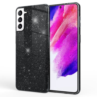 NALIA Glitzerhülle für Samsung Galaxy S21 FE – Funkelnder Glitzer-Look & Grip – SHINEPOP (Silikon Case) – Marke aus Berlin Schwarz NALIA Protective Hülle