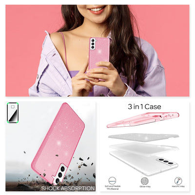 NALIA Glitzerhülle für Samsung Galaxy S21 FE – Funkelnder Glitzer-Look & Grip – SHINEPOP (Silikon Case) – Marke aus Berlin Pink NALIA Protective Hülle