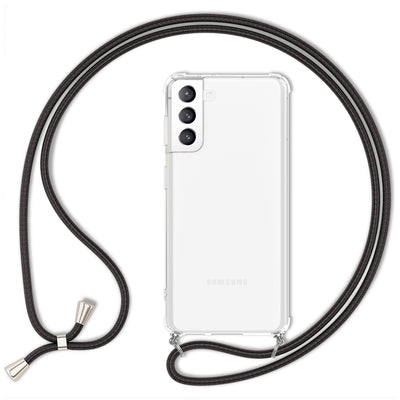 NALIA Handykette für Samsung Galaxy S21 FE – Transparentes Hybrid-Case & Band – HANGIT (Anti-Gelb Rückseite & Verstellbar) – Marke aus Berlin Schwarz NALIA Transparente Hülle