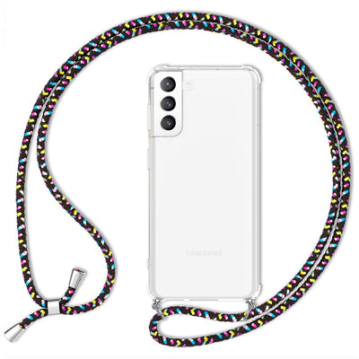 NALIA Handykette für Samsung Galaxy S21 FE – Transparentes Hybrid-Case & Band – HANGIT (Anti-Gelb Rückseite & Verstellbar) – Marke aus Berlin Schwarz Bunt NALIA Transparente Hülle