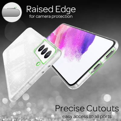 NALIA Glitzerhülle für Samsung Galaxy S21 FE – Funkelndes Silikon Case – DAZZLIN (Transparent & Stoßfest) – Marke aus Berlin Transparent NALIA Transparente Hülle