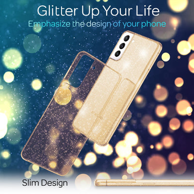 NALIA Glitzerhülle für Samsung Galaxy S21 FE – Funkelndes Silikon Case – DAZZLIN (Transparent & Stoßfest) – Marke aus Berlin Gold NALIA Transparente Hülle