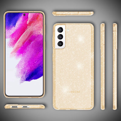 NALIA Glitzerhülle für Samsung Galaxy S21 FE – Funkelndes Silikon Case – DAZZLIN (Transparent & Stoßfest) – Marke aus Berlin Gold NALIA Transparente Hülle