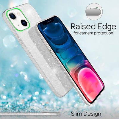 NALIA Glitzerhülle für iPhone 13 Mini – Funkelnder Glitzer-Look & Grip – SHINEPOP (Silikon Case) – Marke aus Berlin Silber NALIA Protective Hülle