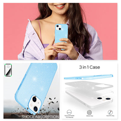 NALIA Glitzerhülle für iPhone 13 Mini – Funkelnder Glitzer-Look & Grip – SHINEPOP (Silikon Case) – Marke aus Berlin Blau NALIA Protective Hülle