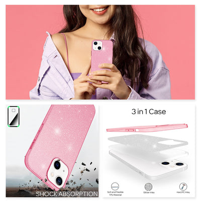 NALIA Glitzerhülle für iPhone 13 Mini – Funkelnder Glitzer-Look & Grip – SHINEPOP (Silikon Case) – Marke aus Berlin Pink NALIA Protective Hülle