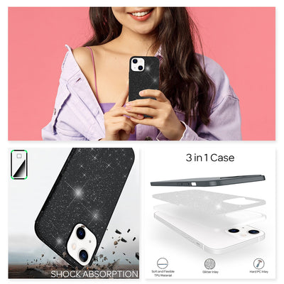 NALIA Glitzerhülle für iPhone 13 Mini – Funkelnder Glitzer-Look & Grip – SHINEPOP (Silikon Case) – Marke aus Berlin Schwarz NALIA Protective Hülle