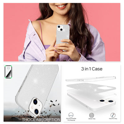 NALIA Glitzerhülle für iPhone 13 Mini – Funkelnder Glitzer-Look & Grip – SHINEPOP (Silikon Case) – Marke aus Berlin Silber NALIA Protective Hülle
