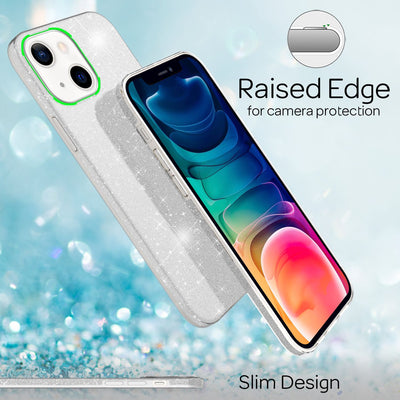 NALIA Glitzerhülle für iPhone 13 – Funkelnder Glitzer-Look & Grip – SHINEPOP (Silikon Case) – Marke aus Berlin Silber NALIA Protective Hülle