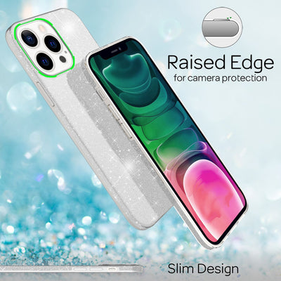 NALIA Glitzerhülle für iPhone 13 Pro – Funkelnder Glitzer-Look & Grip – SHINEPOP (Silikon Case) – Marke aus Berlin Silber NALIA Protective Hülle