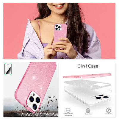 NALIA Glitzerhülle für iPhone 13 Pro – Funkelnder Glitzer-Look & Grip – SHINEPOP (Silikon Case) – Marke aus Berlin Pink NALIA Protective Hülle