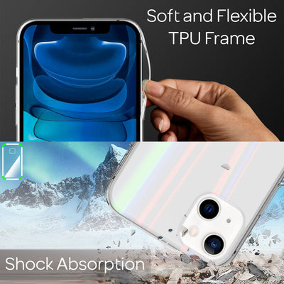 NALIA Klares Hartglas Case kompatibel mit iPhone 13 Mini Hülle, Transparent Regenbogen Effekt Anti-Gelb Robust Tempered Glass & Silikon Bumper, Holografisch Bunt Glänzende Handyhülle Durchsichtig Default Title NALIA Protective Hülle