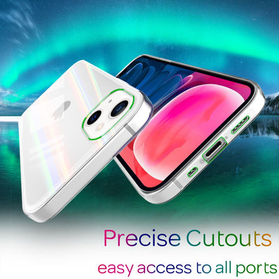 NALIA Klares Hartglas Case kompatibel mit iPhone 13 Mini Hülle, Transparent Regenbogen Effekt Anti-Gelb Robust Tempered Glass & Silikon Bumper, Holografisch Bunt Glänzende Handyhülle Durchsichtig Default Title NALIA Protective Hülle