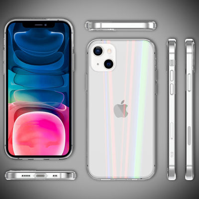 NALIA Klares Hartglas Case kompatibel mit iPhone 13 Mini Hülle, Transparent Regenbogen Effekt Anti-Gelb Robust Tempered Glass & Silikon Bumper, Holografisch Bunt Glänzende Handyhülle Durchsichtig Default Title NALIA Protective Hülle